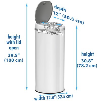 iTouchless Stainless Steel Round Sensor Trash Can with AbsorbX Odor Control System, White, 13 Gal. (MT13RW)