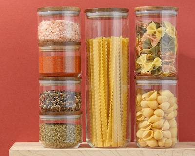 7-Piece Stackable Glass Storage Canister Set with Wood Lids