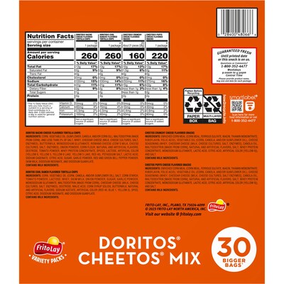 Frito Lay Doritos and Cheetos Variety Pack, 53.5 oz., 30/Pack (220-02673)