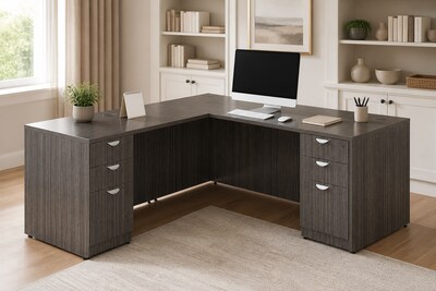 Boss Office Products 71"W L-Shaped Executive Corner Desk with Dual Box/Box/File Storage Pedestals, Driftwood (GROUPA11-DW)