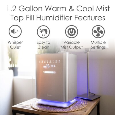 Crane Ultrasonic Cool & Warm Mist Console Humidifier, 1.3-Gallon, For Rooms 500 sq. ft., Metallic (E