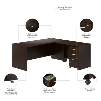Bush Business Furniture Westfield 72"W L Shaped Desk with 42W Return and Mobile File Cabinet, Mocha Cherry (SRC166MRSU)