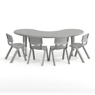 Flash Furniture Emmy Half Moon Activity Table Set, 65" x 35", Height Adjustable, Soft Gray (YCX42MOONTBSGYE)