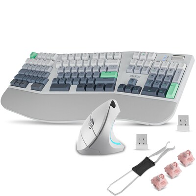 Delton KB450/S12 Ergonomic Wireless Mechanical Keyboard and Vertical Mouse Combo, Linear Switches, White (DKBE450MWKT1)