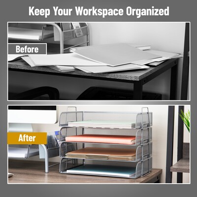 Mind Reader Metal Side Loading Stackable Letter Tray, Silver (DSTACK4-SIL)