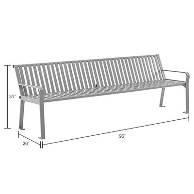 Global Industrial 8' Outdoor Bench w/ Back, Vertical Steel Slat, Gray (694855GYKD)