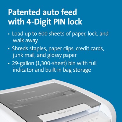 Kensington OfficeAssist Auto Feed Shredder A6000-HS Anti-Jam Micro Cut, White/Gray (K52052AM)