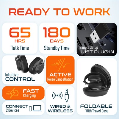 Delton M201 Wireless Active Noise Cancelling Bluetooth Stereo Business Computer Headset, Black (DBHM201D)