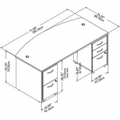 Bush Business Furniture Studio C 72"W Bow Front Desk with Mobile File Cabinets, Storm Gray (STC012SG)