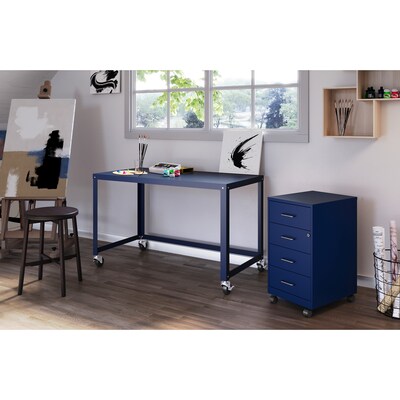 Space Solutions 18" 4-Drawer Metal Mobile Organizer, Locking, Navy (25945)