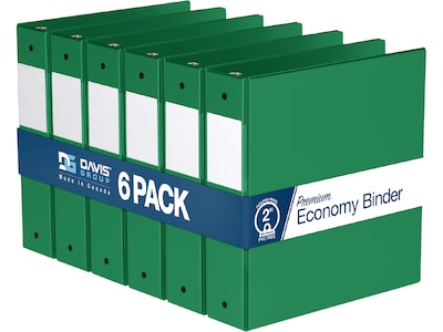 Davis Group Premium Economy 2 3-Ring Non-View Binders, Green, 6/Pack (2313-04-06)