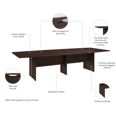 Bush Business Furniture 120W x 48D Boat Shaped Conference Table with Wood Base, Black Walnut (99TB12048BWK)
