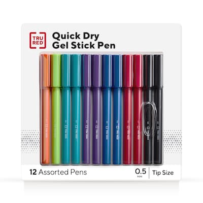 TRU RED™ Quick Dry Gel Pens, Fine Point, 0.5mm, Assorted, 12/Pack (TR54473)