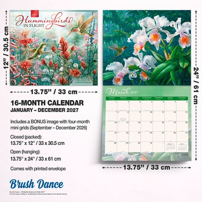 2027 BrownTrout Hummingbirds 14" x 12" Monthly Wall Calendar, Assorted Colors (9798330716029)