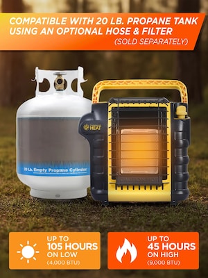 Commercial Heat 9000 BTU Portable Outdoor Radiant Propane Patio Heater, Yellow (CHP9000Y)