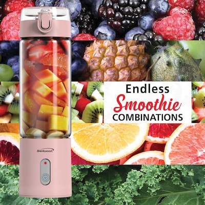 Brentwood 17-Oz. Portable Battery-Operated USB-Chargeable Glass Blender, Pink (RJB-100PK)