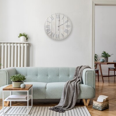 Elegant Designs Wood Plank 23" Large Coastal Rustic Wall Clock, White Wash (HG2003-WWH)