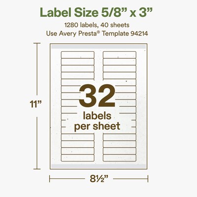 Avery Hemp Rectangle Laser/Inkjet Multipurpose Labels, 5/8" x 3", Off-White (1280/Box)