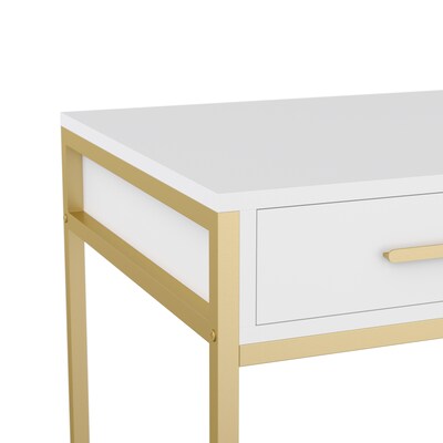 Martha Stewart Ollie 47"W Engineered Wood Rectangular Home Office Desk with 3 Drawers, White/Polished Brass (ZGZP028WHGLD)