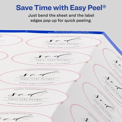 Avery Print-to-the-Edge Laser/Inkjet Oval Labels, 2" x 3 1/3", Glossy White, 80 Labels/Pack (22820)