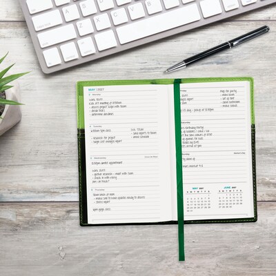2027 Excello Brands 3.5" x 6" Weekly & Monthly Standard Planner, Paperboard Cover, Green/Black (PKT-CY27-GN-PEN)