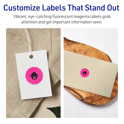 Avery Starburst Laser/Inkjet Multipurpose Labels, 1", Neon Magenta (1920/Box)