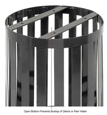 Global Industrial Outdoor Slatted Steel Trash Can w/ Rain Bonnet Lid, 36 Gallon, Black (260804BK)