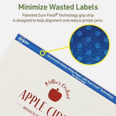 Avery Dissolvable Rectangle Multipurpose Labels, 5" x 8-1/8", Off-white, 50/Pack (94259)