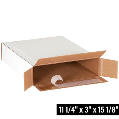 Quill Brand® 3 x 15.12 x 11.25 Self-Sealing Side Loading Boxes, 32 ECT, White, 25/Bundle (11315SSFOL)