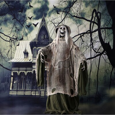 Haunted Hill Farm Life-Size Animatronic Moaning Skeleton with Rotating Head (HHSKEL-1FLSA)