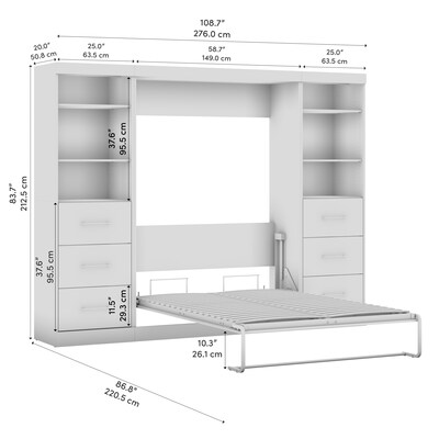 Bestar Nebula Full Murphy Bed and 2 Closet Organizers with Drawers (109W), White (25993-000017)