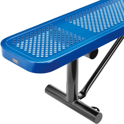 Global Industrial 8' Outdoor Steel Flat Bench, Perforated Metal, Blue (262076BL)