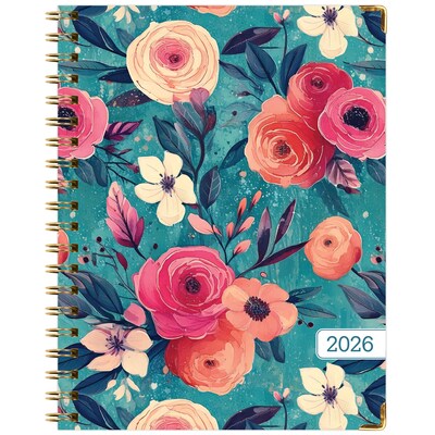 2026 Global Printed Products 8.5" x 11" Weekly & Monthly Planner, Paperboard Cover, Teal Floral (FSHN-CY26-8511-17)