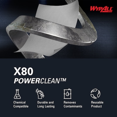 WypAll PowerClean X80 Nylon Cleaning Wipers, 12" x 12.5", White, 50 Wipers/Box, 4/Carton (41026)