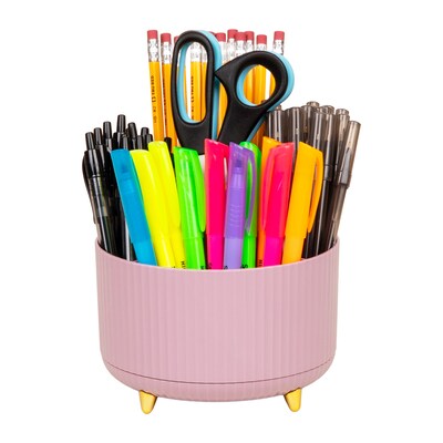 Staples 5-Compartment Rotating Plastic Desk Organizer, Dusty Pink (ST63865)