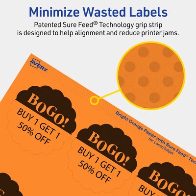 Avery Laser/Inkjet Multipurpose Decorative Edge Labels, 2.5" Dia., Bright Orange, 180/Pack (94516)