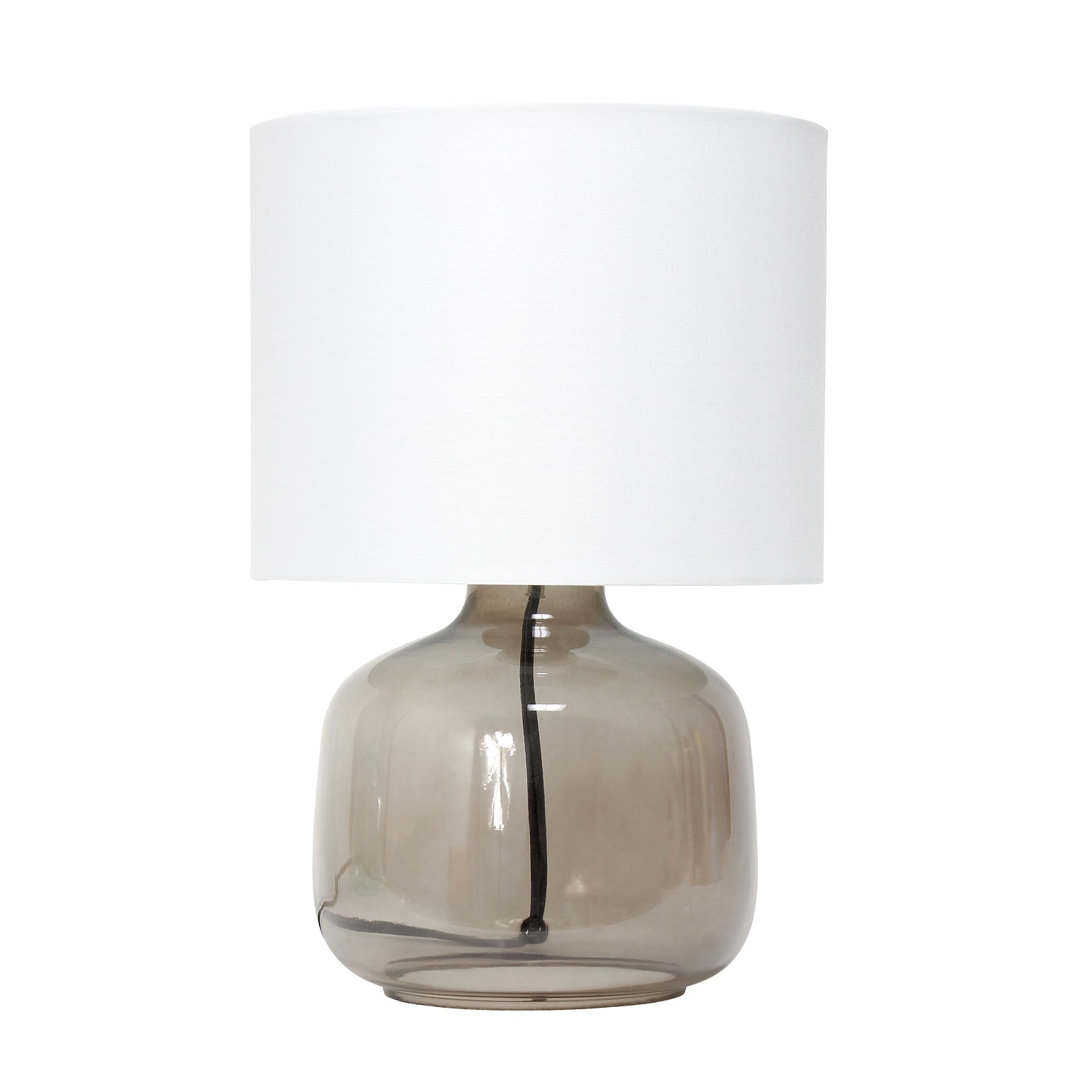 Simple Designs Glass Table Lamp Fabric Shade, Smoke with White Shade (LT2064-SMW)