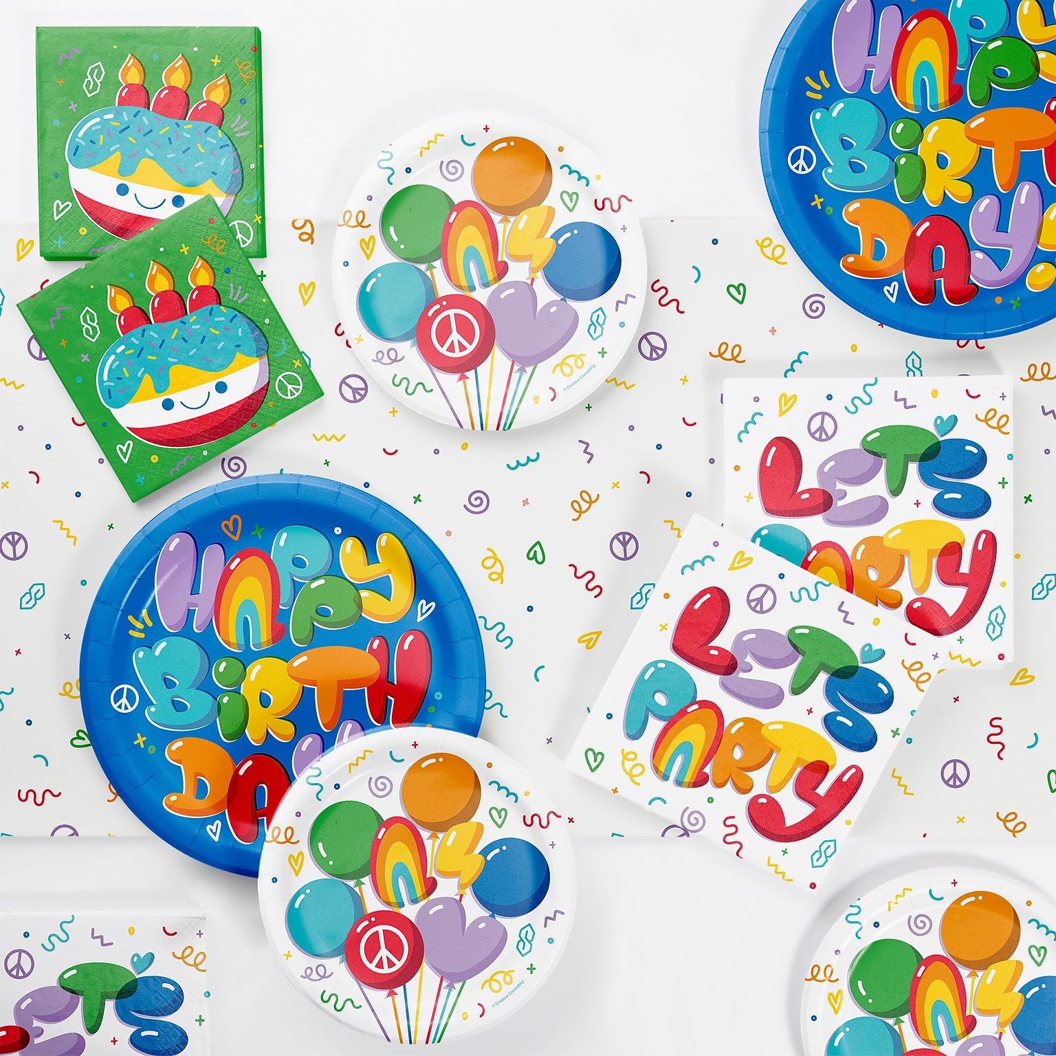 Creative Converting Bubbly Birthday Tableware Kit, Multicolored, Serves 8 (DTC9502E2A)