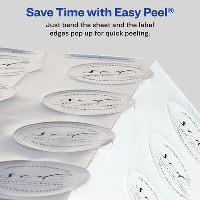 Avery Easy Peel Inkjet Embossed Foil Round Labels, 2" Diameter, Silver, 12 Labels/Sheet, 8 Sheets/Pack, 96 Labels/Pack (22824)