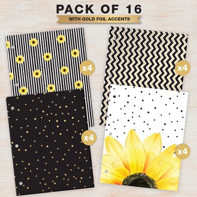 Global Printed Products Vibrant Sunflower 3-Hole Punched 2 Pocket Presentation Folder, Assorted Colo
