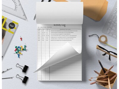 Better Office Activity Log Notepad, 8.5" x 11", Project-Ruled, White/Black, 50 Sheets/Pad (25836)