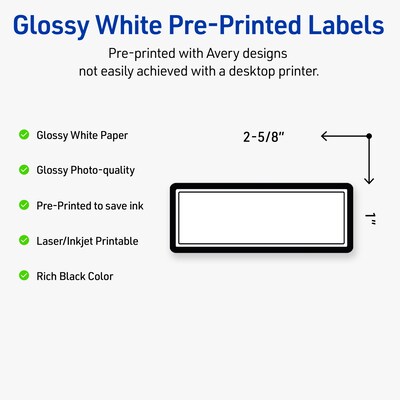 Avery Laser/Inkjet Rectangle Multipurpose Labels, 1 x 2-5/8, White, 160/Pack (S00-D29)