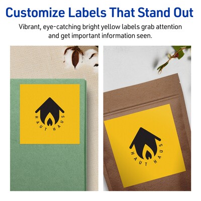 Avery Laser/Inkjet Square Multipurpose Labels, 4" x 4", Bright Yellow, 80/Pack (94100)