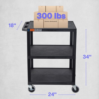 Luxor TUFFY 3-Shelf Multi-Purpose Utility Cart, Black (WT34S)