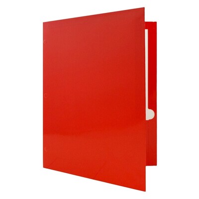 JAM Paper Glossy Glossy 3-Hole Punched 2 Pocket Cardstock Folder, Red, 25/Pack (385GHPRED)