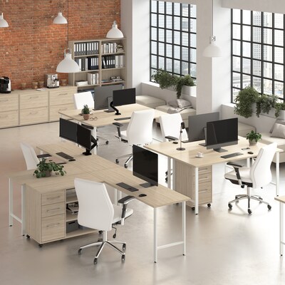 Bush Business Furniture Hustle 60"W L Shaped Computer Desk with Metal Legs, Natural Elm (HUS003NE)