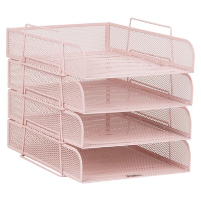 Mind Reader Metal Front Loading Stackable Letter Tray, Letter/Legal Size, Pink (BSTACK4-PNK)