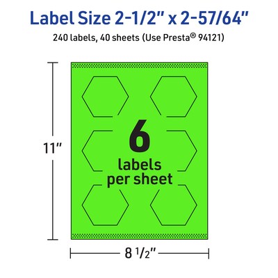 Avery Decorative Edge Multipurpose Labels, 2-1/2" x 2-57/64", Neon Green, 240/Pack (94121)