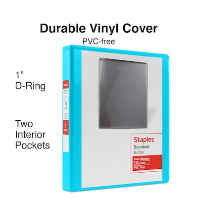 Staples® Standard 1 3 Ring View Binder with D-Rings, Teal (58652)