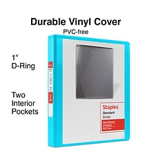 Staples® Standard 1 3 Ring View Binder with D-Rings, Teal (58652)